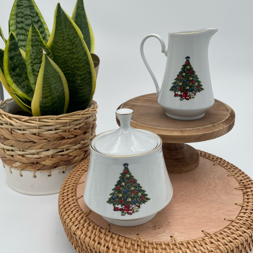 Set of Christmas Sugar Bowl and Creamer